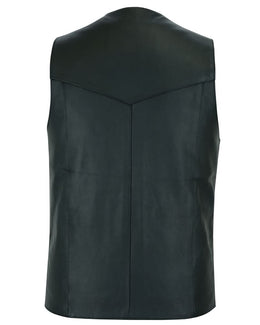 Black Hide Men's Tall Motorcycle Leather Vest - Black Men's Leather Vests Renegade Classics
