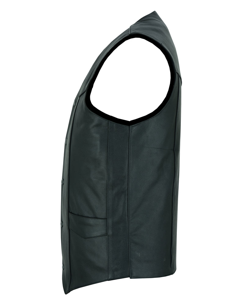 Black Hide Men's Tall Motorcycle Leather Vest - Black Men's Leather Vests Renegade Classics