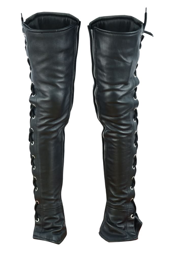 DS Women's Black Thigh High Leather Side Lace Leggings Chaps & Pants Renegade Classics