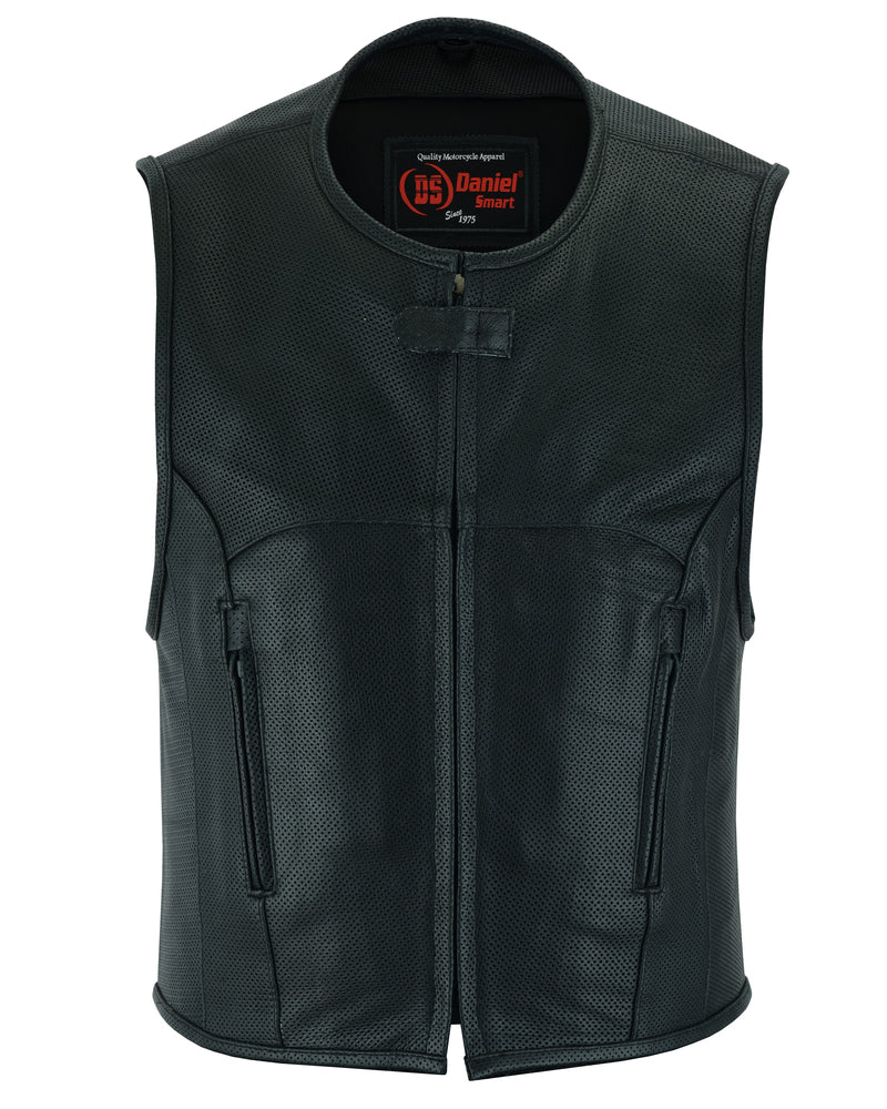 Zone Men's Black  SWAT  Style Leather Vest